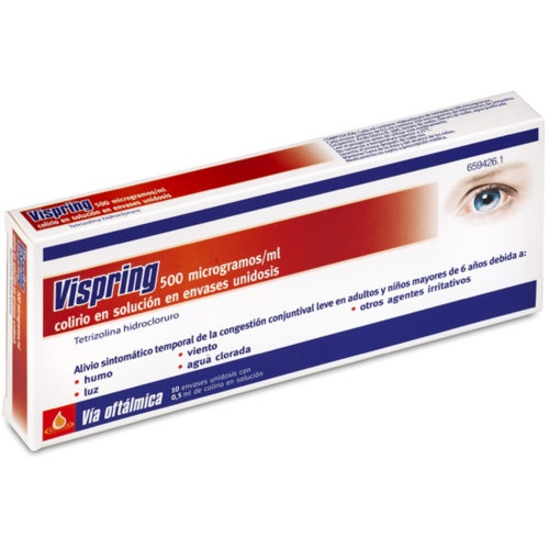 VISPRING 500 microgramos/ml COLIRIO EN SOLUCION EN ENVASE UNIDOSIS, 10 envases unidosis de 0,5 ml