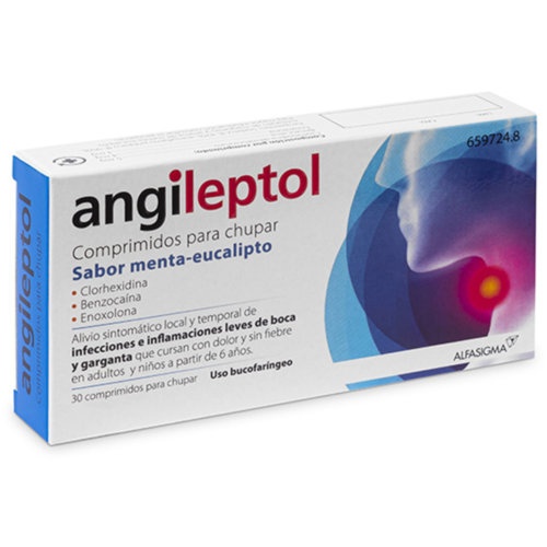ANGILEPTOL COMPRIMIDOS PARA CHUPAR SABOR MENTA-EUCALIPTO, 30 comprimidos