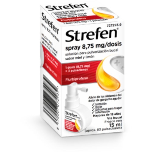 STREFEN SPRAY 8,75 MG/DOSIS SOLUCION PARA PULVERIZACION BUCAL SABOR MIEL Y LIMON 1 frasco de 15 ml