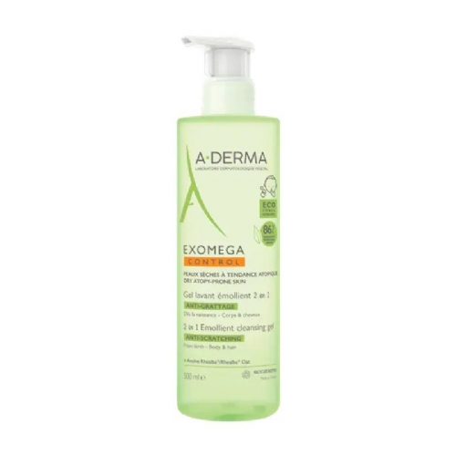 A-derma exomega control gel limpiador emoliente - 2 en 1 cuerpo y cabello (1 envase 500 ml)