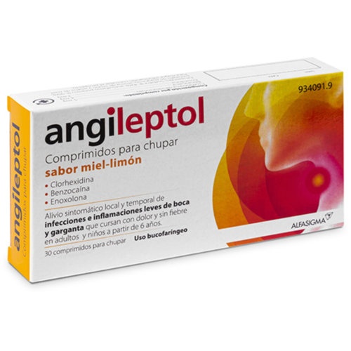 ANGILEPTOL COMPRIMIDOS PARA CHUPAR SABOR MIEL-LIMÓN, 30 comprimidos