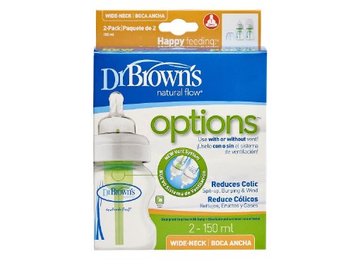 Biberon vidrio anticolico tetina silicona - dr brown´s natural flow options (150 ml 2 u boca ancha)