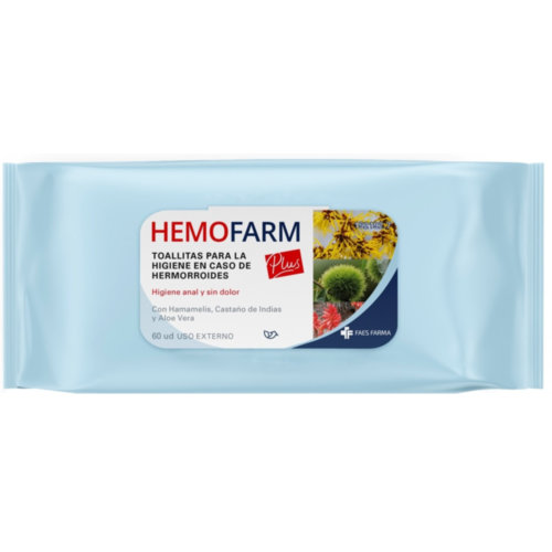 Hemofarm plus toallitas (1 sobre 60 unidades cierrre tapa dura)
