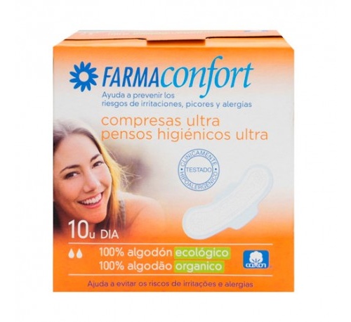 Compresas 100%algodon - farmaconfort (ultrafinas dia alas 10 u)