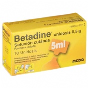 BETADINE UNIDOSIS 500 MG SOLUCIÓN CUTÁNEA EN ENVASE UNIDOSIS , 10 envases unidosis de 5 ml